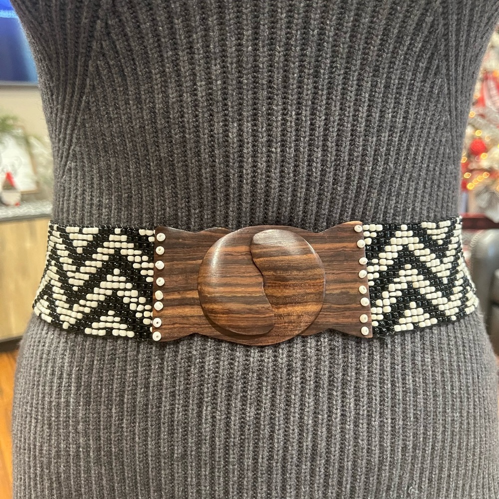 Anthropologie Black and White Beaded Belt